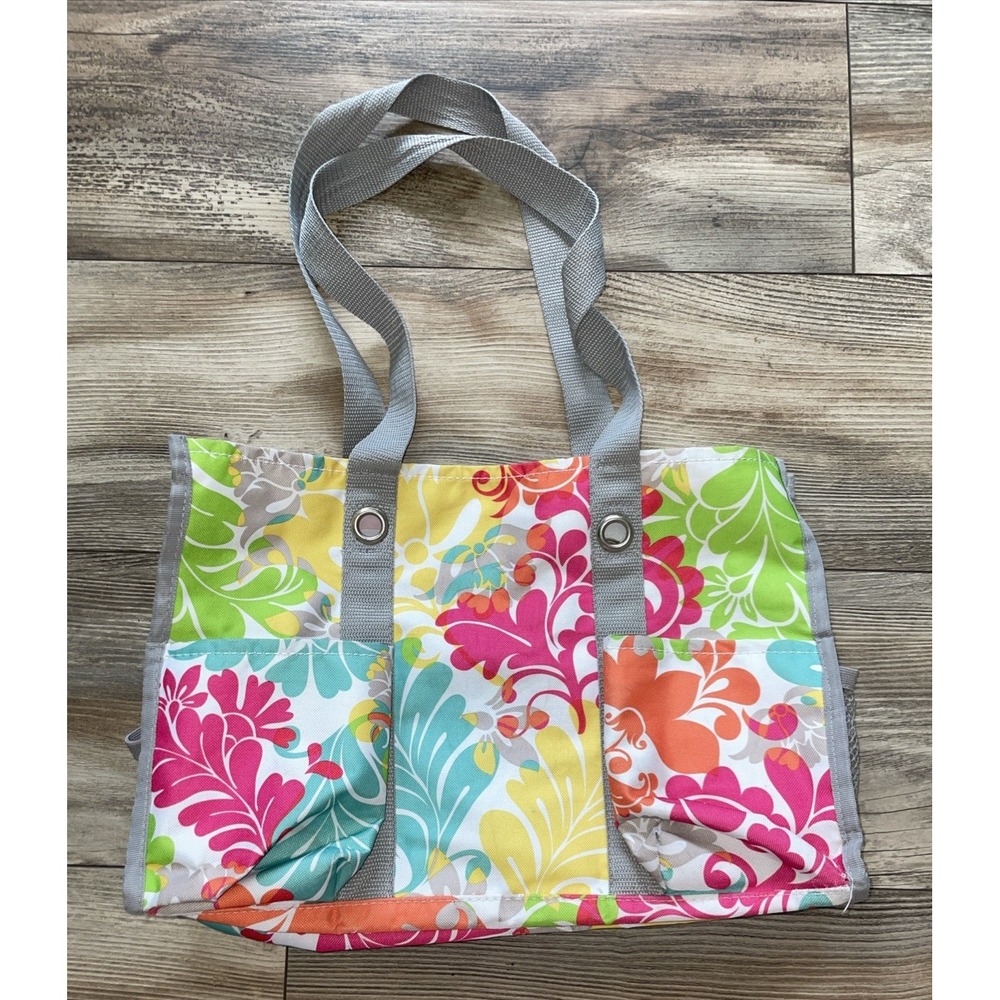 Thirty One Keep it Caddy Organizers Tote Floral Bright Multicolor Canvas Bag